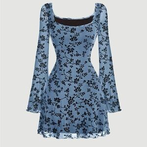 Floral Blue Dress with Black Accents